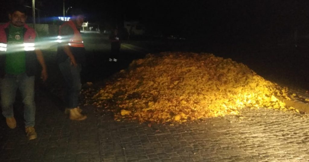 Descargan desechos cítricos en transitada calle