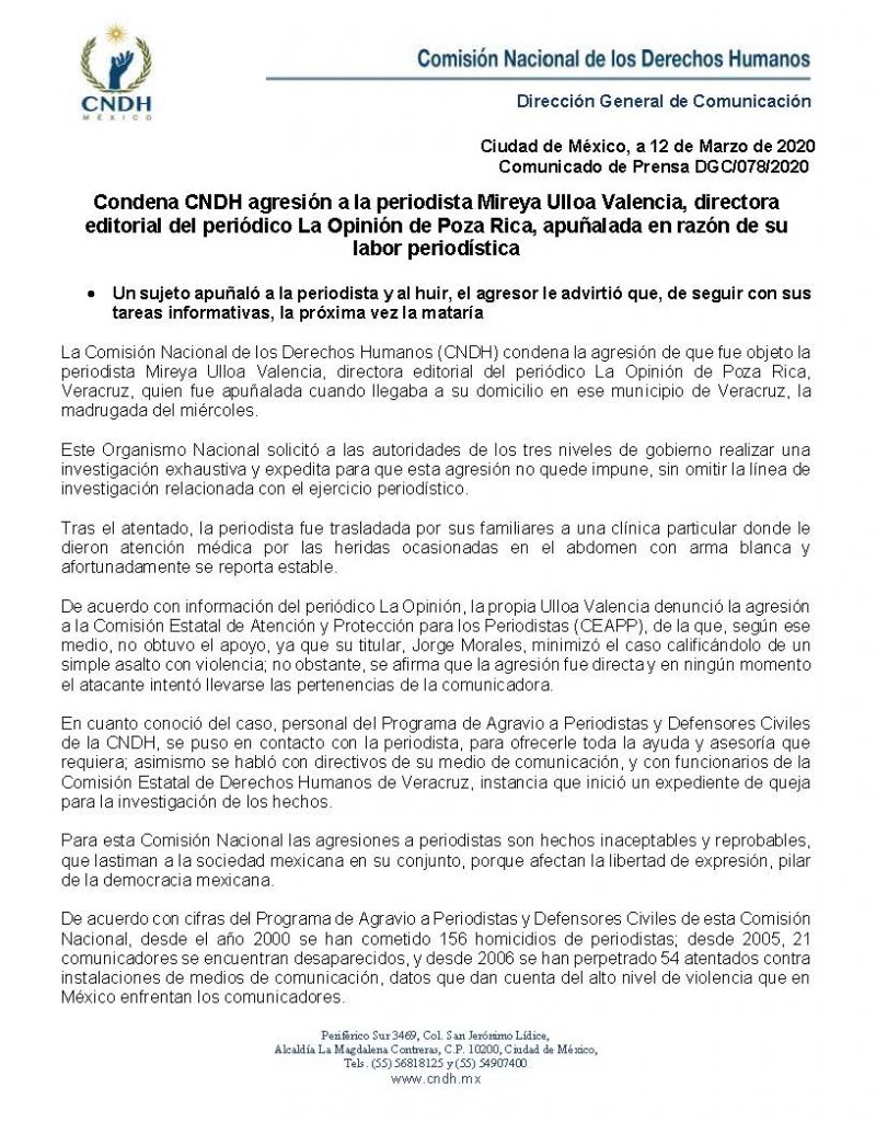 Condena CNDH agresión a periodista Mireya Ulloa, directora Editorial de La Opinión