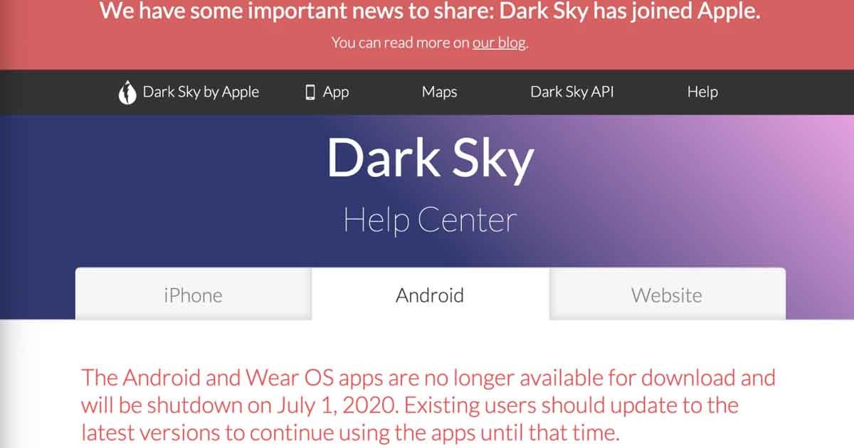 Apple compra la app 'Dark Sky' y elimina su versión para Android