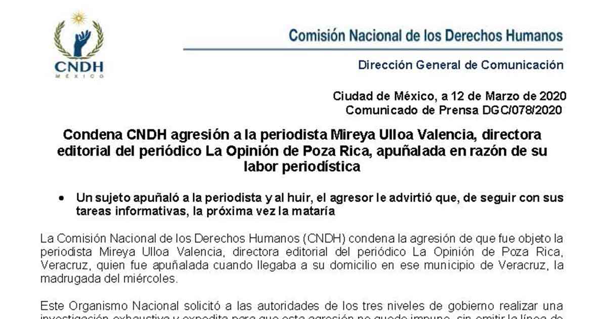Condena CNDH agresión a periodista Mireya Ulloa, directora Editorial de La Opinión
