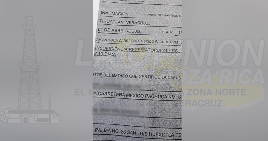 Posible muerte por Covid-19 en Tihuatlán
