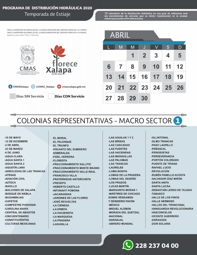 Calendariza CMAS Xalapa distribución de agua