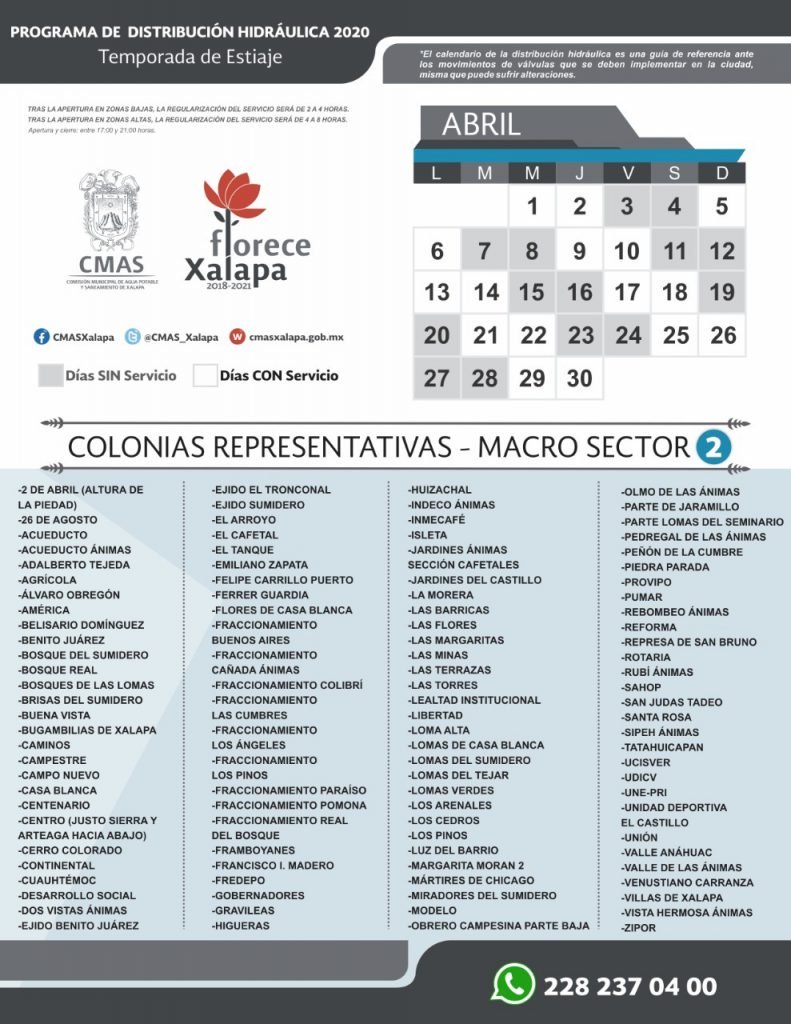 Calendariza CMAS Xalapa distribución de agua