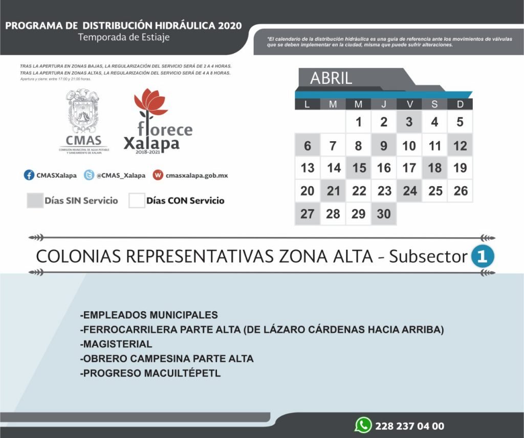 Calendariza CMAS Xalapa distribución de agua