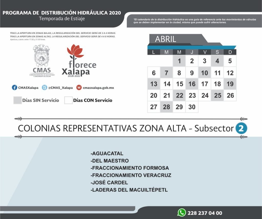 Calendariza CMAS Xalapa distribución de agua