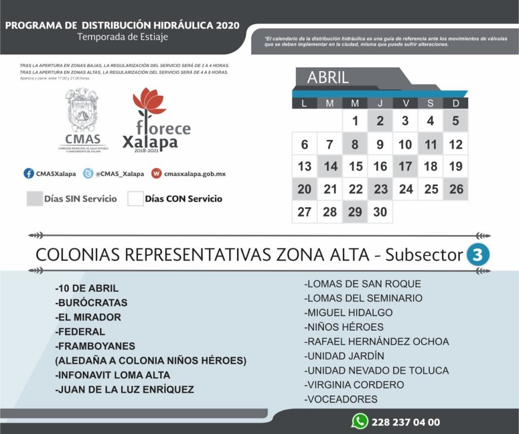 Calendariza CMAS Xalapa distribución de agua