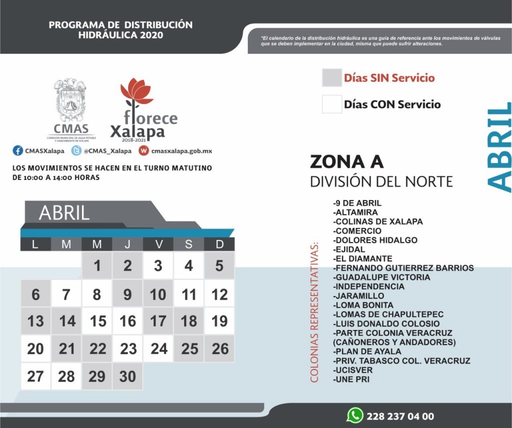 Calendariza CMAS Xalapa distribución de agua