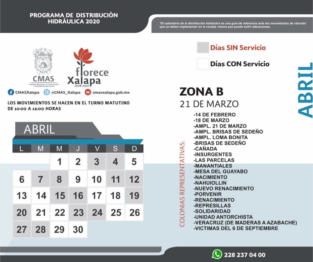 Calendariza CMAS Xalapa distribución de agua