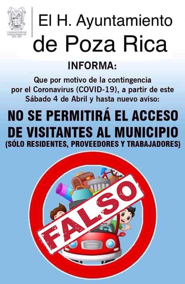 Noticia falsa, cierre de accesos a Poza Rica