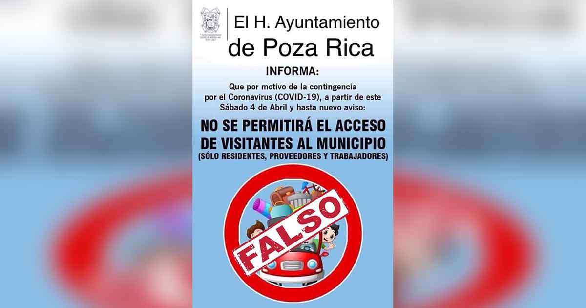Noticia falsa, cierre de accesos a Poza Rica