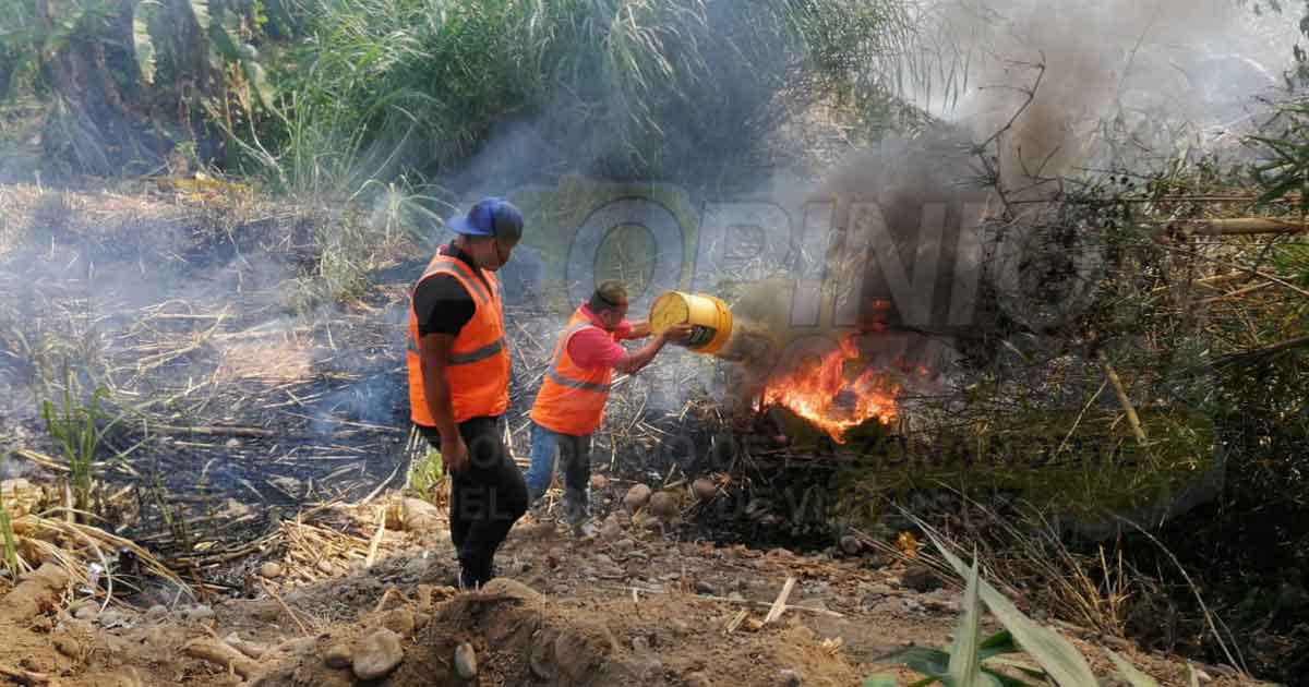 Incendio cerca de instalaciones de PEMEX, en Cazones