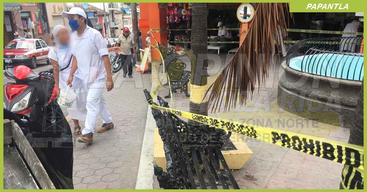 Acordonan la Fuente ubicada frente al Mercado Hidalgo, en Papantla