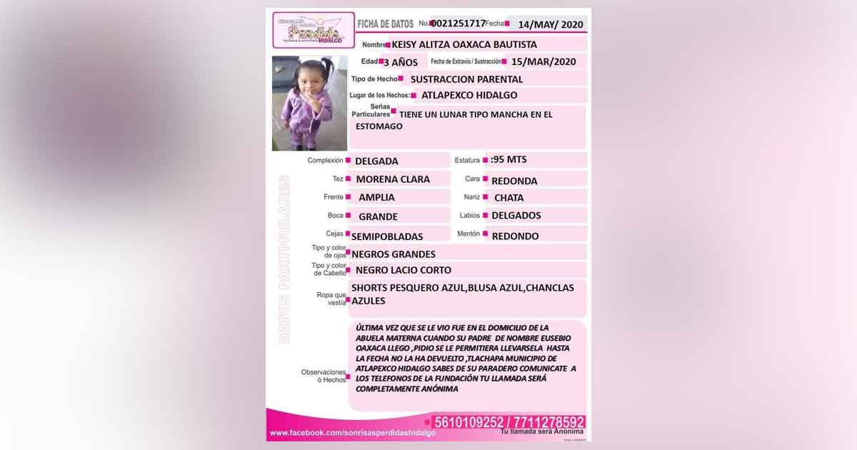 Denuncian presunta sustracción de una niña de 3 años