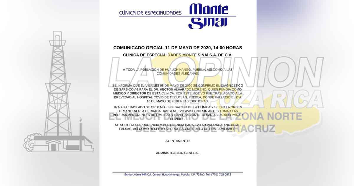 Doctor da positivo a Covid-19 y muere