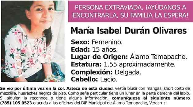 Se extravía jovencita en la colonia Azteca en Álamo