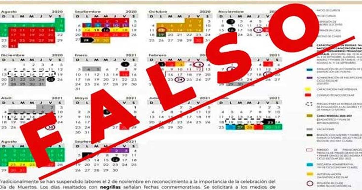 Falso calendario que circula en grupos de maestras y maestros: SEP