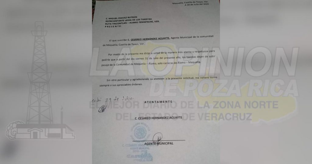 Piden taxis para Mequetla