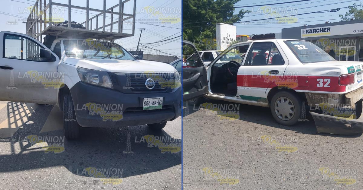 Camioneta impacta a taxi en la ciudad de Poza Rica