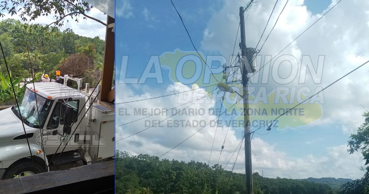 Reacomoda CFE poste a punto de caer junto con transformador, en Coatzintla