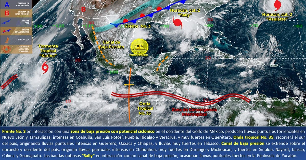Pronóstico del clima | Lluvias puntuales intensas en Coahuila, San Luis Potosí, Puebla, Hidalgo y Veracruz