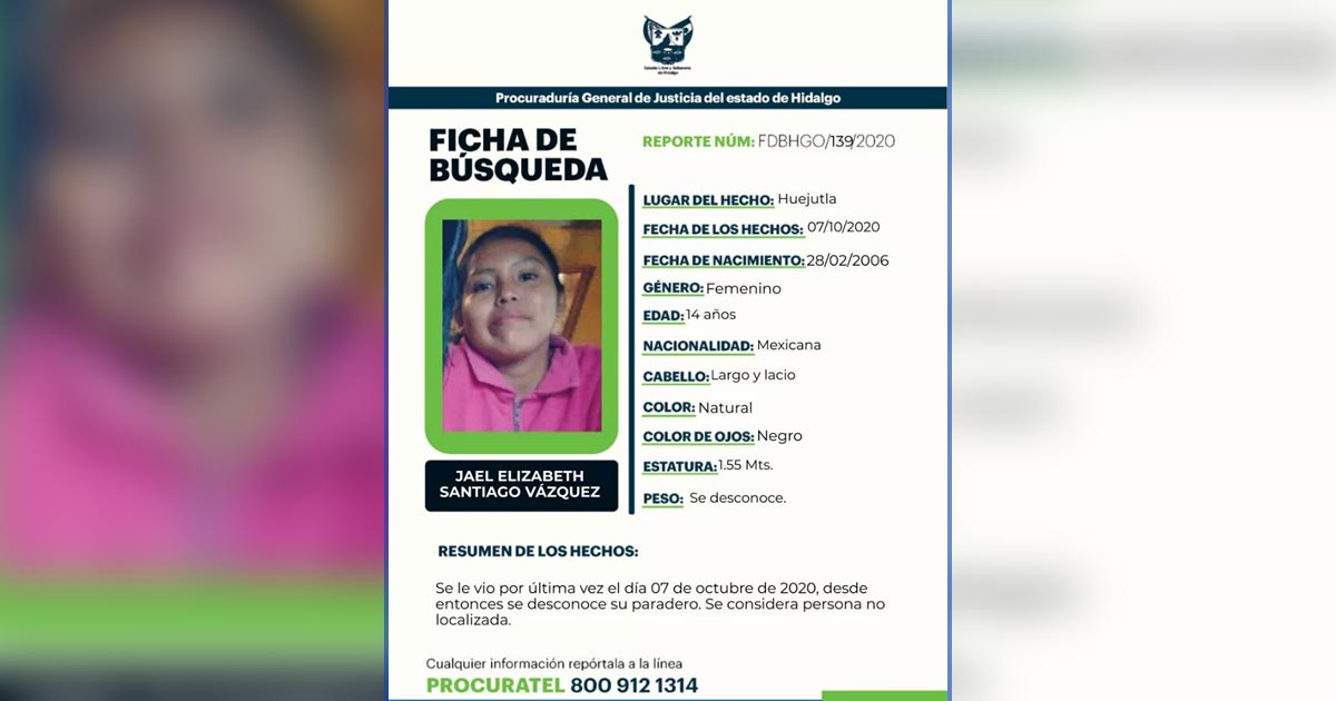 Buscan a niña de 14 años de edad