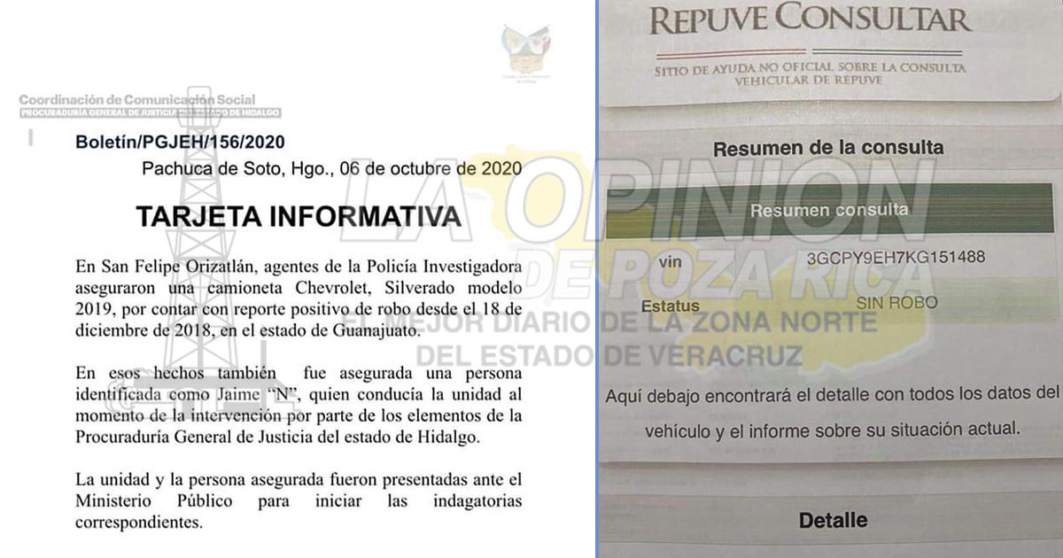 La camioneta que fue asegurada por los agentes no cuenta con reporte de robo