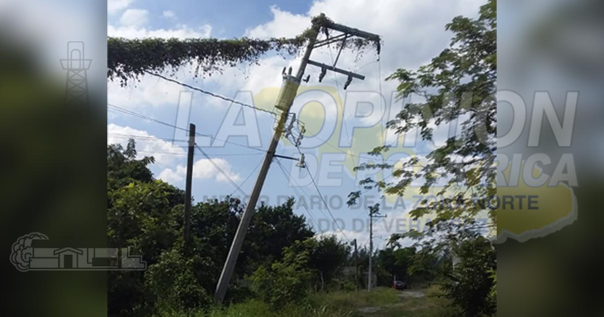 Latente peligro en la Donaldo Colosio, de Coatzintla; postes a punto de caer