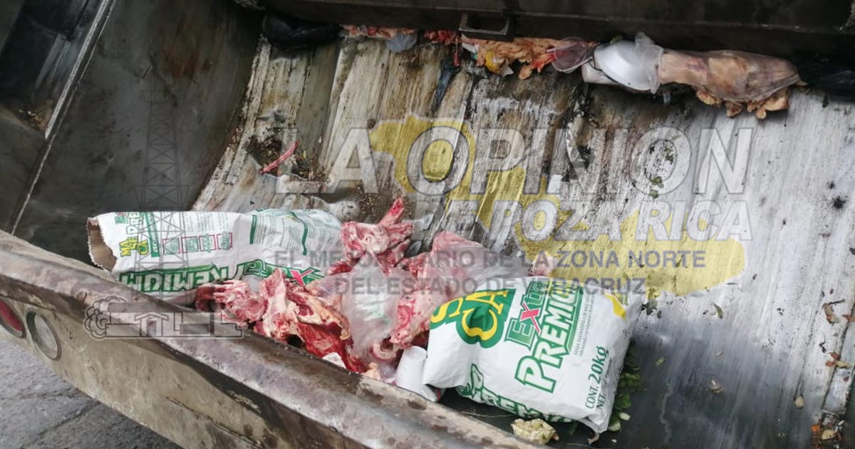 Camión recolector de basura, mezcla desechos orgánicos