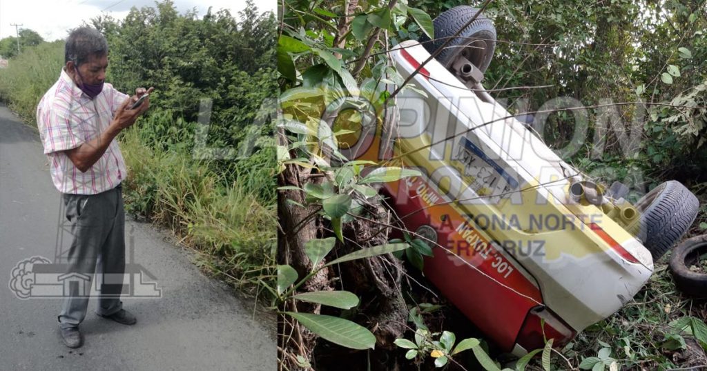 Vuelca taxi en la Tuxpan-Tampico