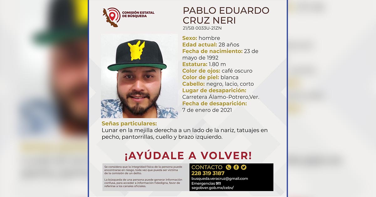 Desaparece Joven en la carretera Álamo-Potrero