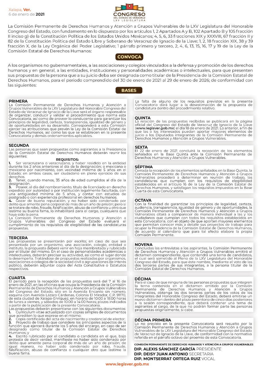 Elegirá LXV Legislatura a nuevo titular de la Comisión Estatal de Derechos Humanos