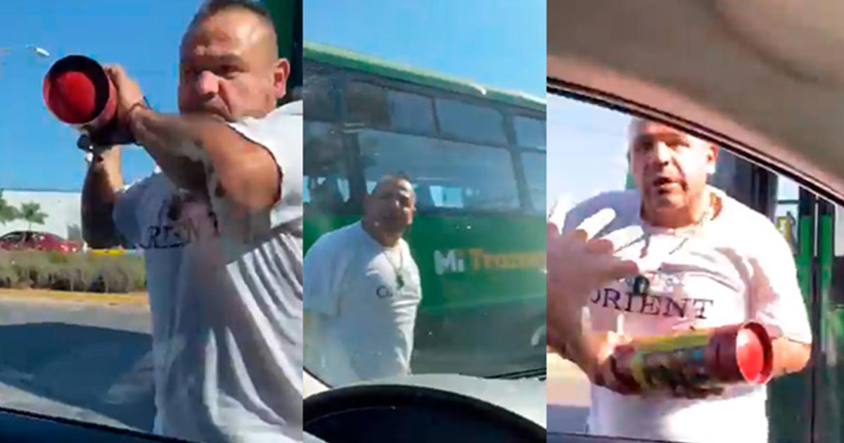 Con extintor en mano, chofer se abalanza contra automovilista en Zapopan (Video)