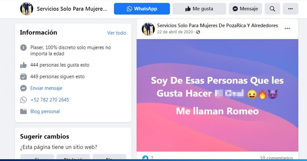 Hombres “de la vida galante” se ofrecen en Facebook