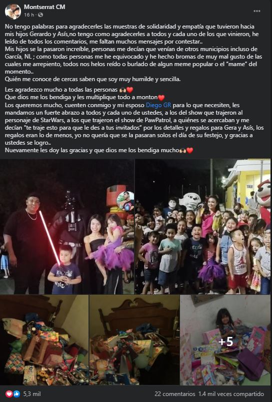 Madre viraliza la solitaria fiesta de sus hijos y llegan decenas de invitados