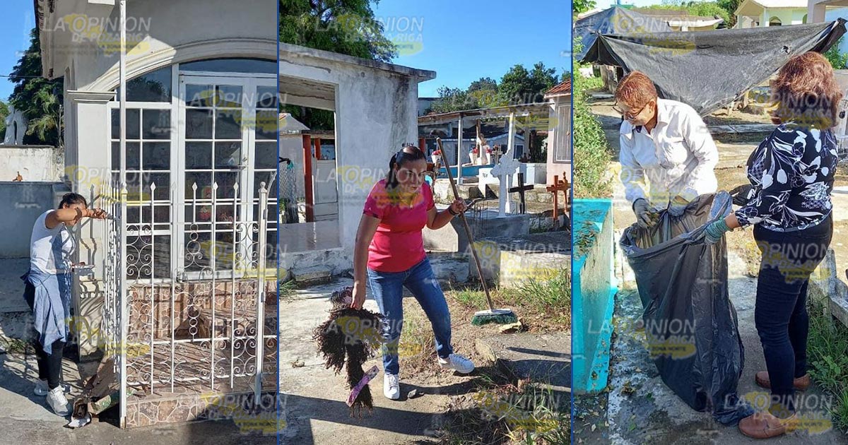 Se preparan para festejo el día padre con limpieza del cementerio