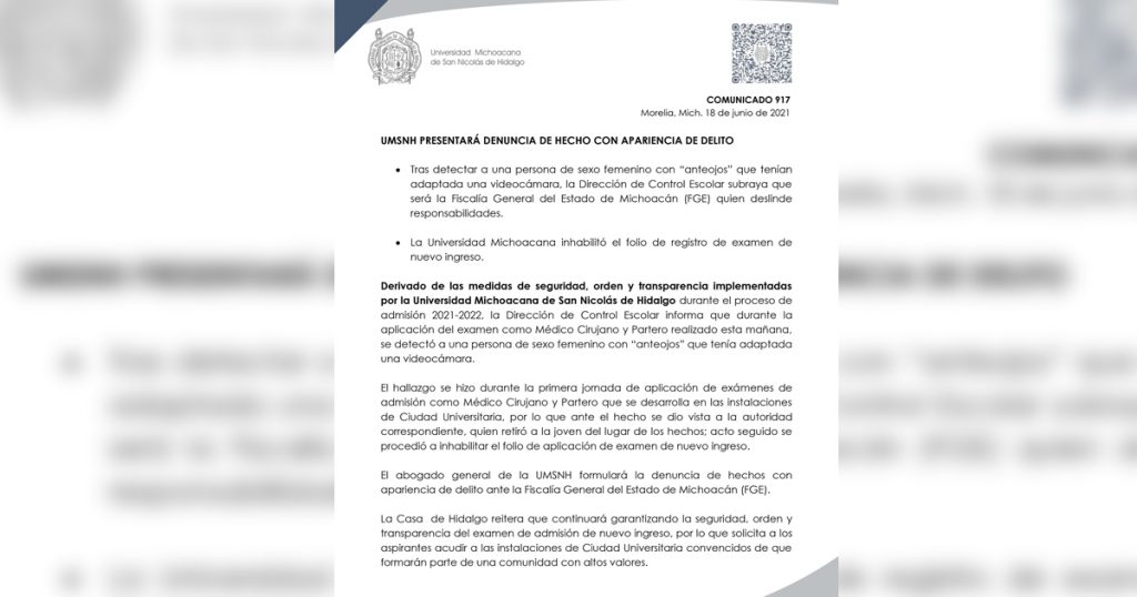 Descubren a alumna usando lentes con cámara en examen de admisión a universidad