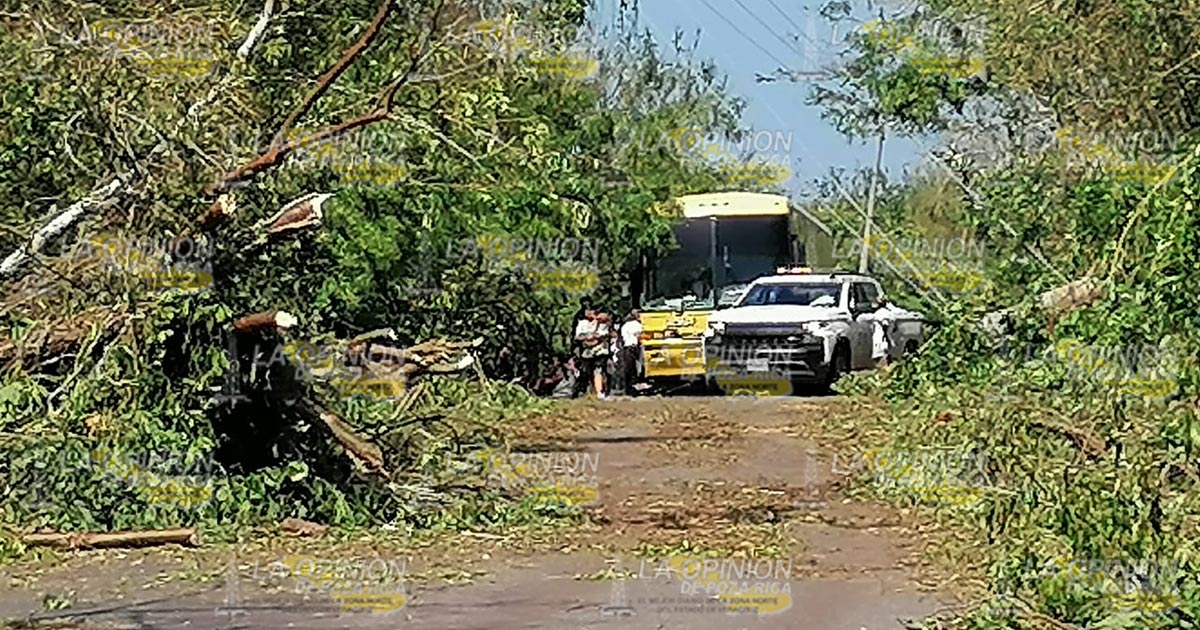 Camión de turistas, varado en la salida de Playa Azul