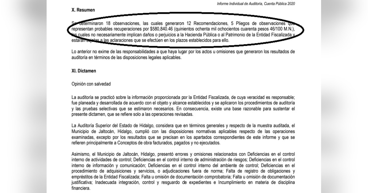 Jaltocán con observaciones de medio millón de pesos: ASEH