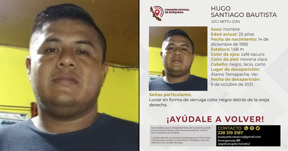 Buscan a Hugo Santiago, desaparecido en Álamo Buscan a Hugo Santiago, desaparecido en Álamo