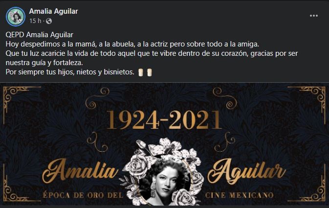 Fallece actriz Amalia Aguilar Fallece actriz Amalia Aguilar 1