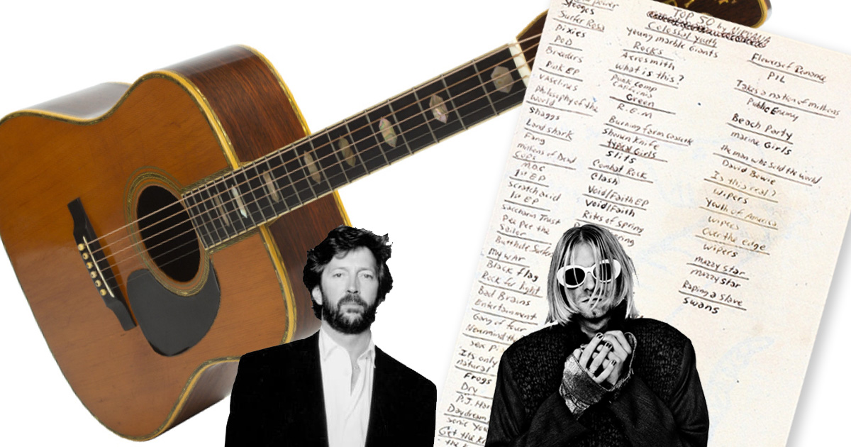 Guitarra de Clapton y manuscrito de Cobain a subasta