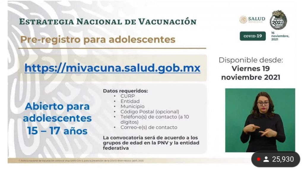Acepta Gobierno vacunar contra el COVID-19 a adolescentes de 15 a 17 años