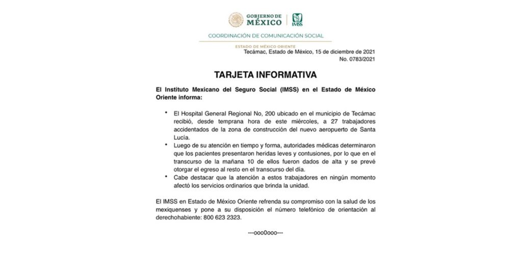 Accidente Aeropuerto Felipe Ángeles: IMSS confirmó que 27 personas resultaron heridas