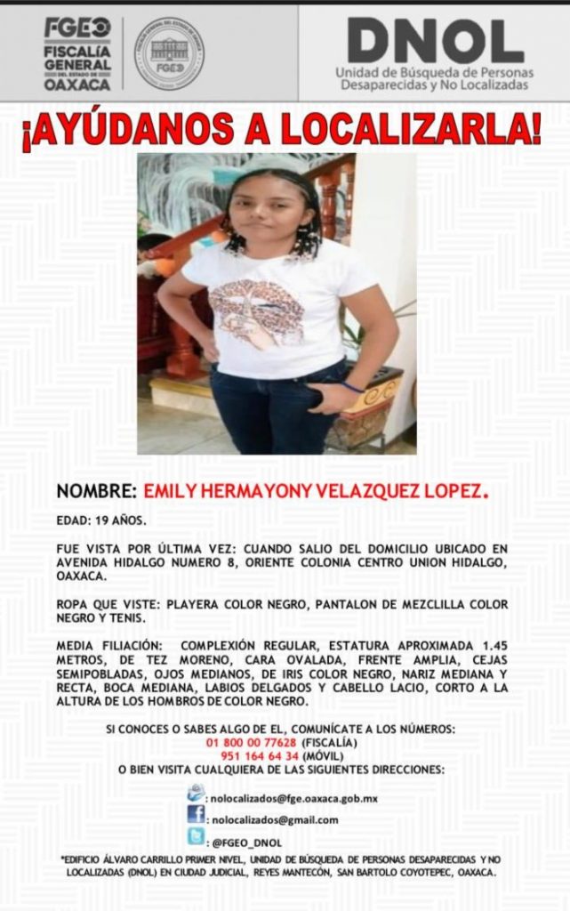 Oaxaca: Denuncian desaparición de Emily, de 19 años; salió a la tienda y no regresó