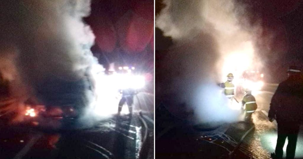 Se calcina automóvil sobre la autopista