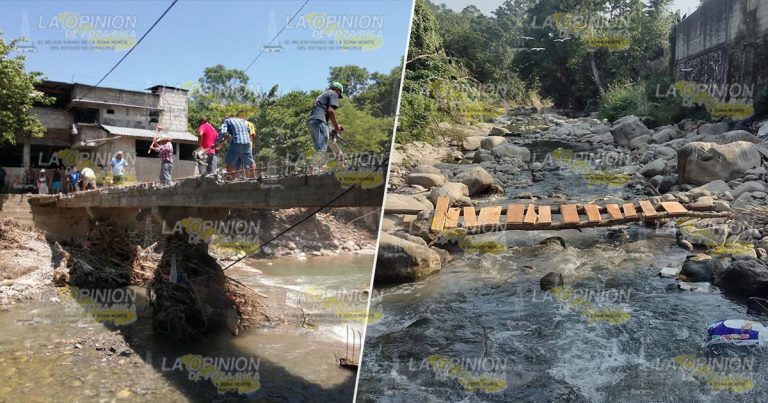 Derriban puente de concreto y ponen uno de madera