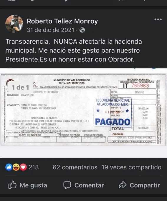 "Me nació este gesto para nuestro Presidente", dice exalcalde de Atlacomulco que pagó estatua de AMLO