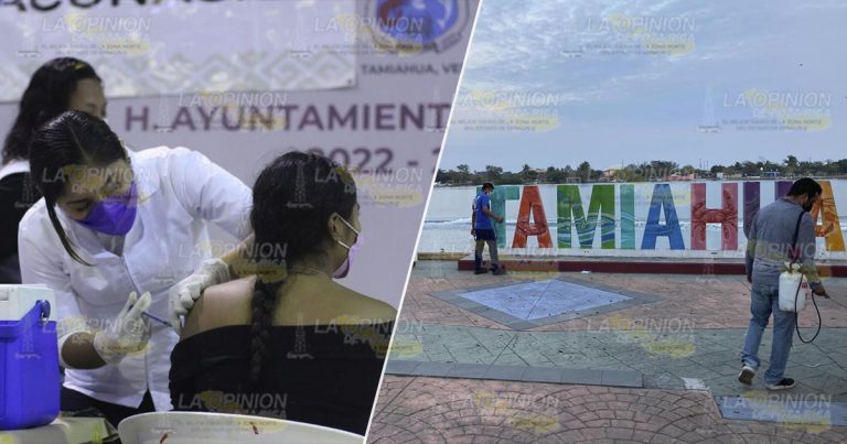 Sanitizan espacios públicos tras brote de COVID en Tamiahua