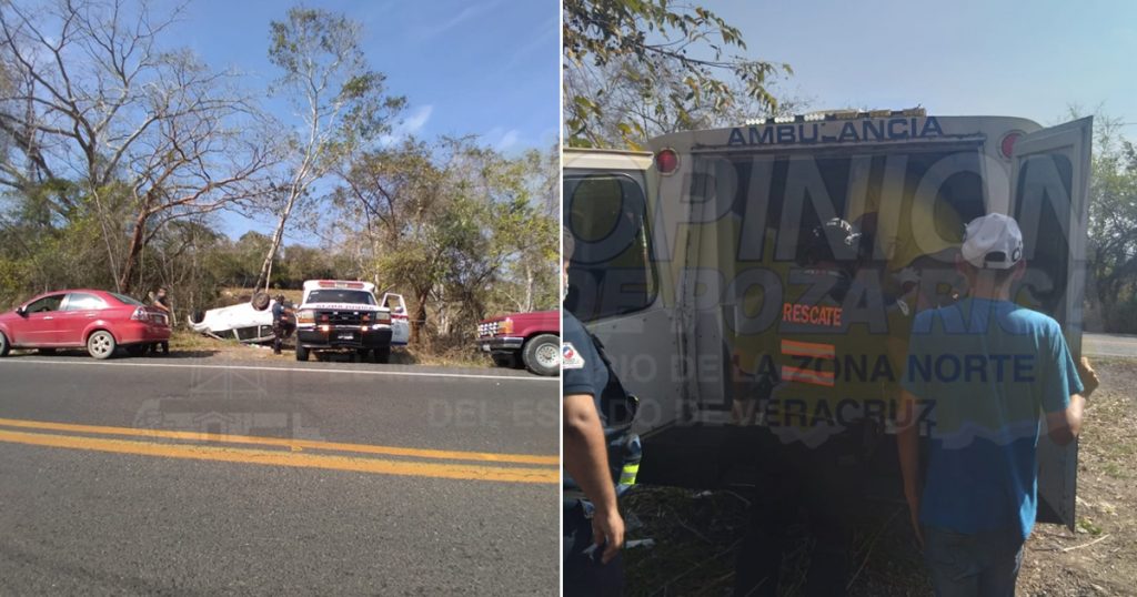 Vuelca camioneta en Álamo; hay 2 lesionados