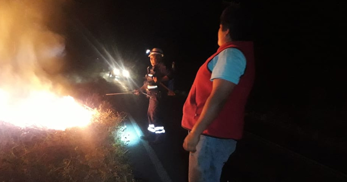 Alarmante incendio a orilla de carretera